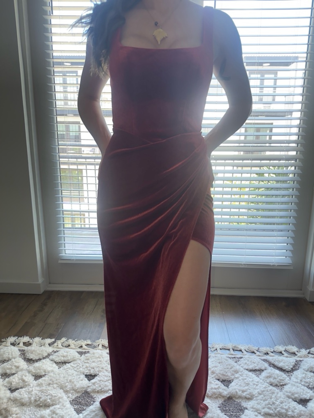 Azazie Velvet Terracotta Bridesmaid Dress - Picture 4 of 8